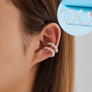 Dainty Pearl Ear Cuff Set